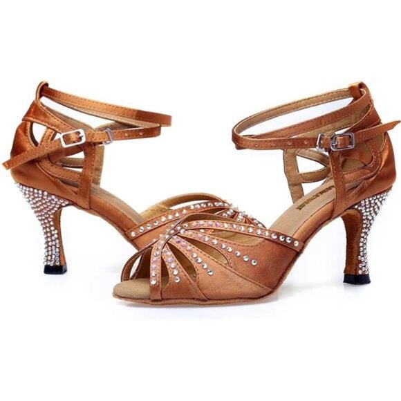 Women Rhinestone Ballroom Dance Shoes Latin Salsa Performance Dance Shoes - Picture 4 of 10